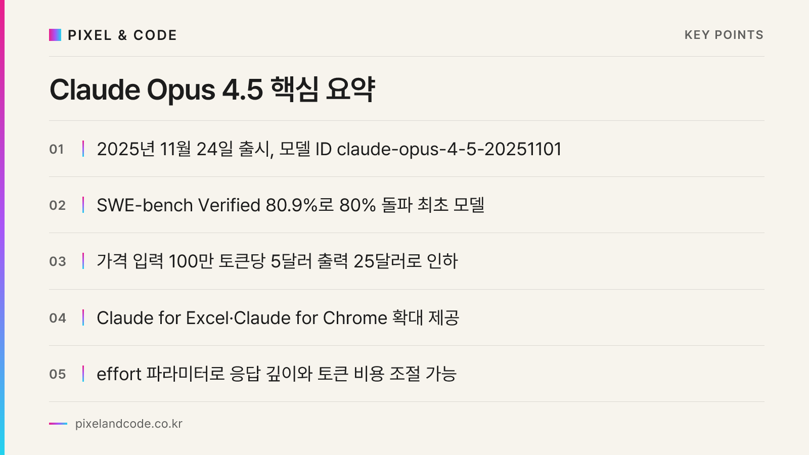 Claude Opus 4.5 핵심 요약
