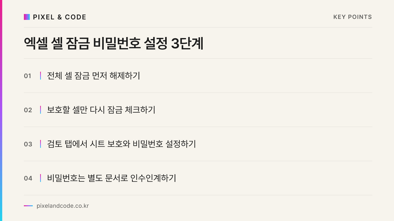 엑셀 셀 잠금 비밀번호 설정 3단계