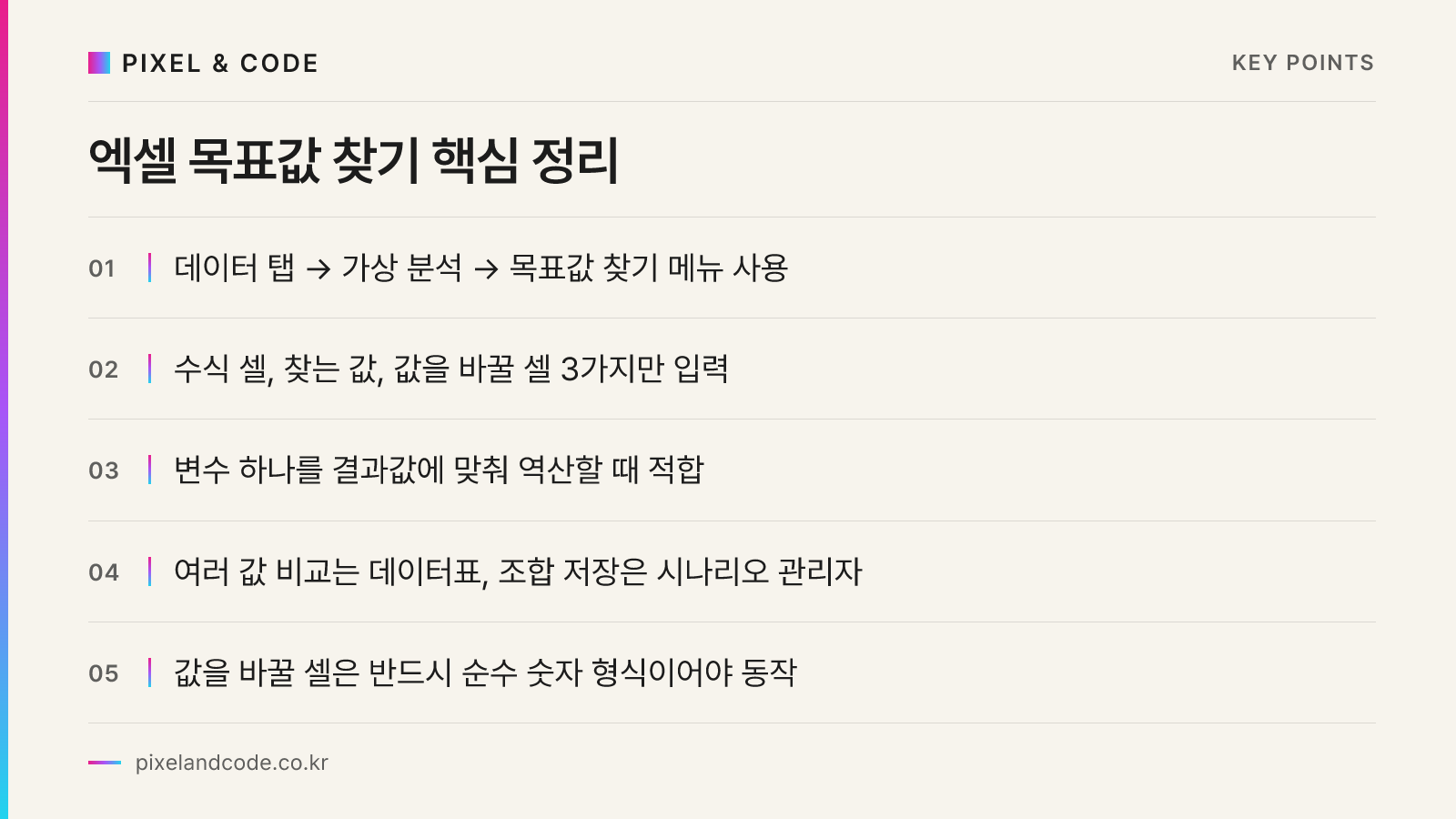 엑셀 목표값 찾기 핵심 정리