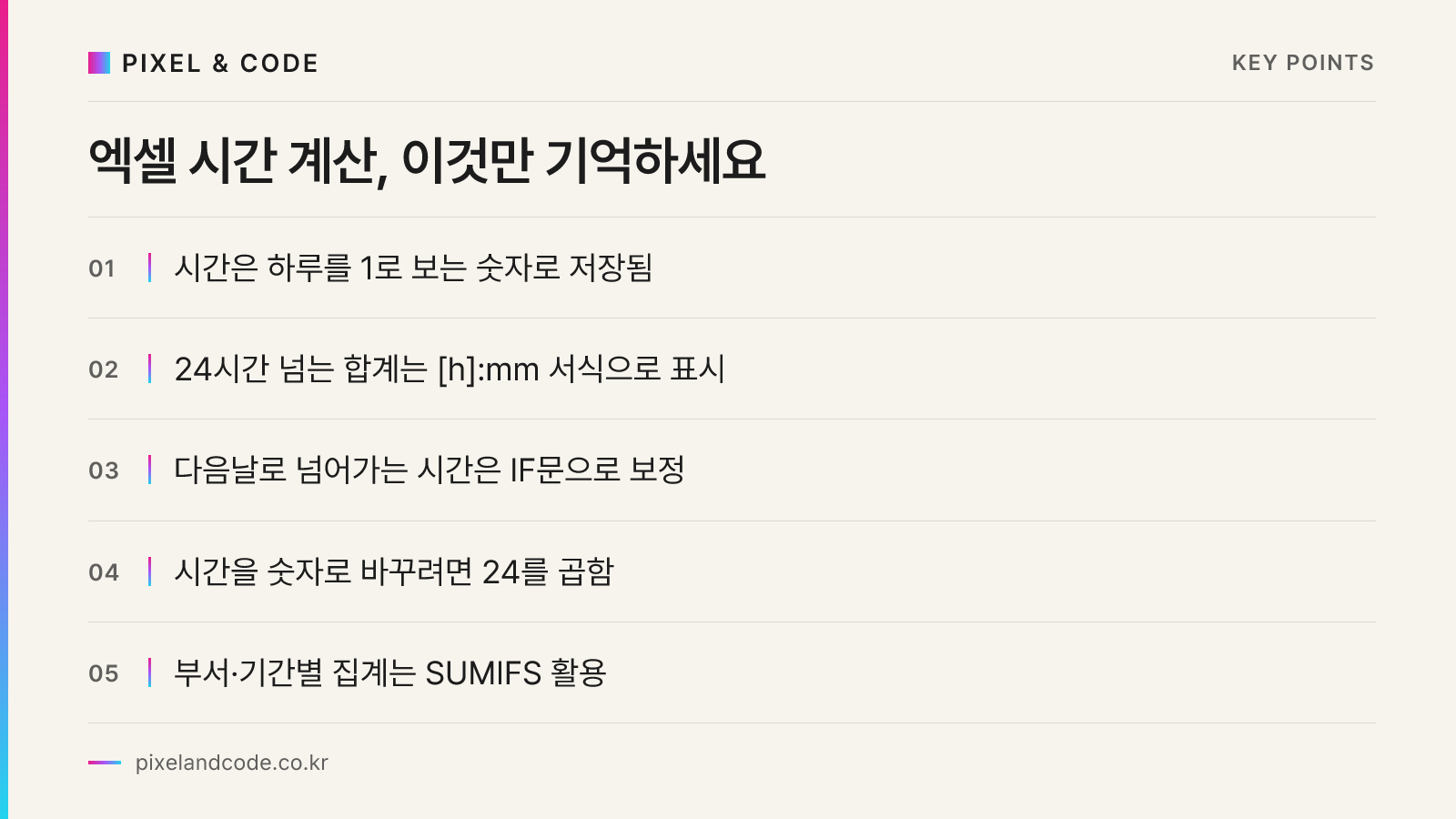 엑셀 시간 계산, 이것만 기억하세요