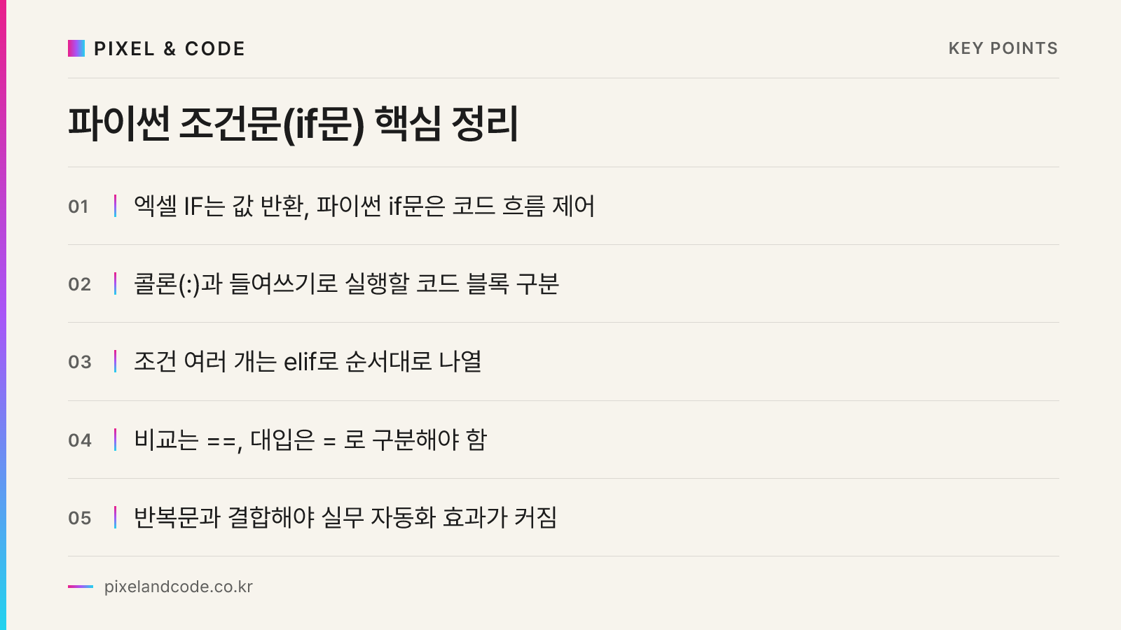 파이썬 조건문(if문) 핵심 정리