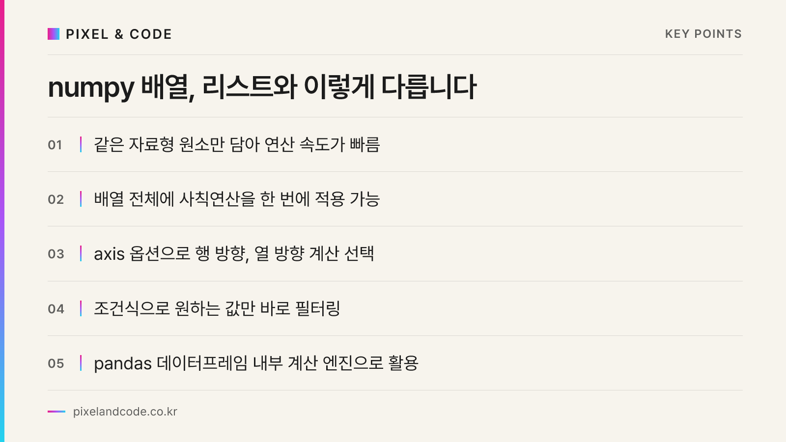 numpy 배열, 리스트와 이렇게 다릅니다