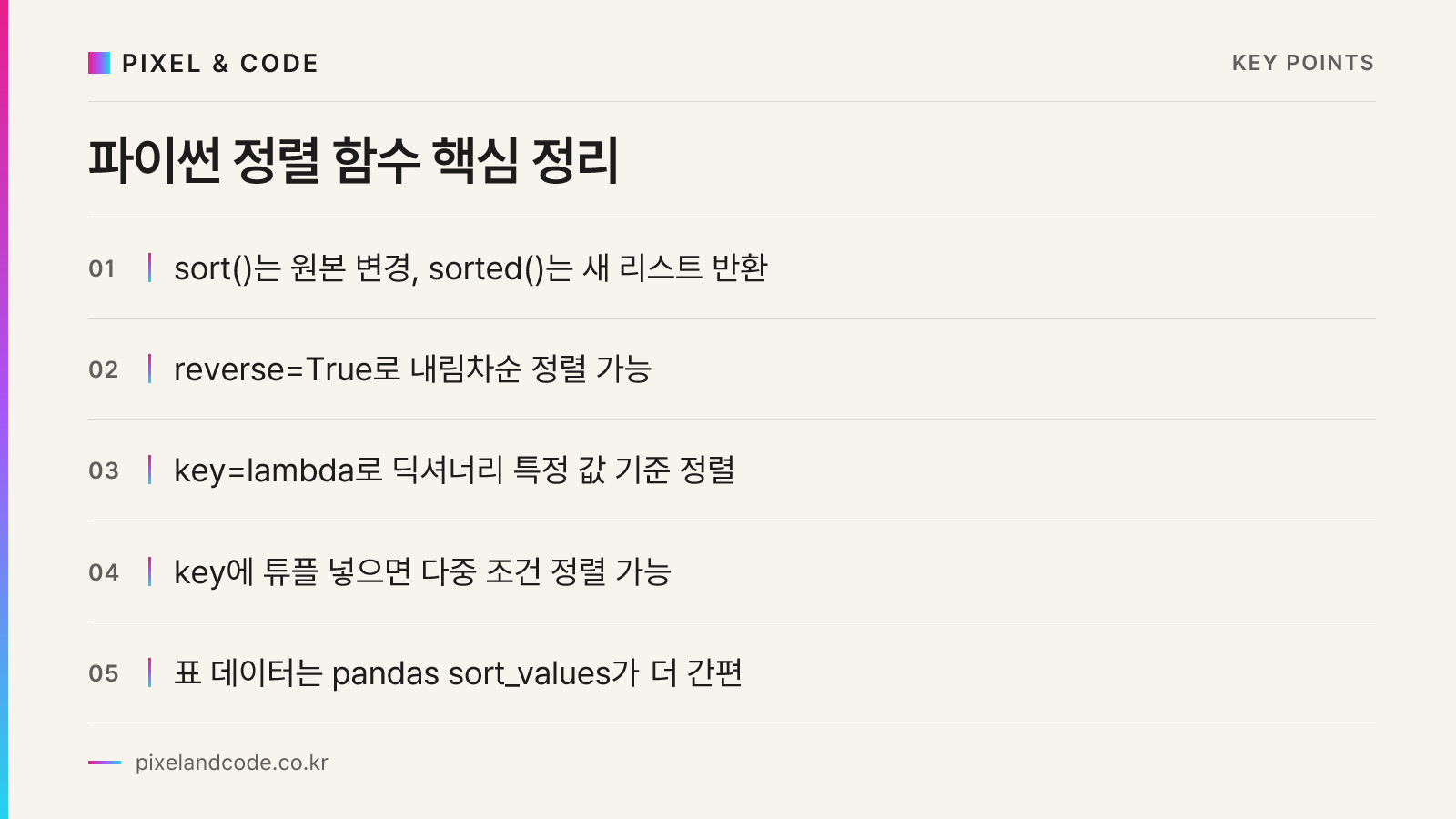 파이썬 정렬 함수 핵심 정리